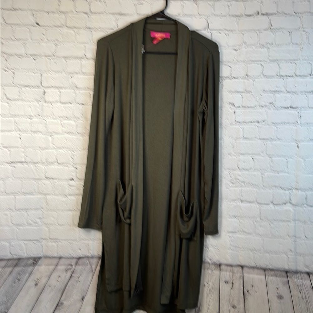 Catherine Malagrino Long Cardigan, Ribbed Green Cardigan, size Medium‎